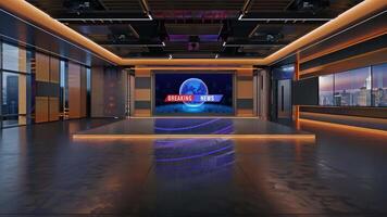 3D Virtual TV Studio News, Backdrop For TV Shows .TV On Wall.3D Virtual News Studio Background,3d illustration video