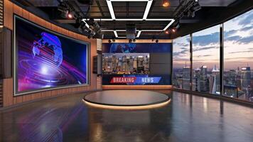 3D Virtual TV Studio News, Backdrop For TV Shows .TV On Wall.3D Virtual News Studio Background,3d illustration video