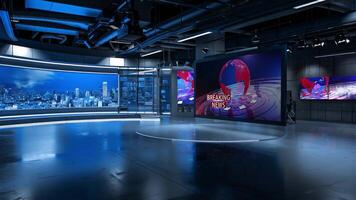 3D Virtual TV Studio News, Backdrop For TV Shows .TV On Wall.3D Virtual News Studio Background,3d illustration video