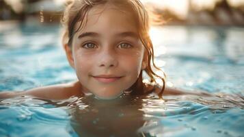 AI generated Young Girl Swimming in a Pool photo