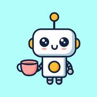 cute simple Robot icon with coffee vector