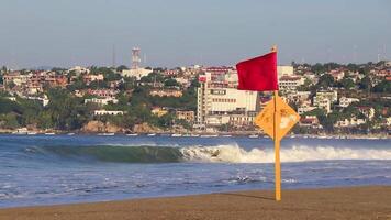 Puerto Escondido Oaxaca Mexico 2023 Red flag swimming prohibited high waves in Puerto Escondido Mexico. video