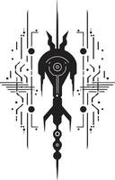 Digital Dynamics Monochrome Vector Logo for Cybernetic Lovers Technological Transcendence Chic Black Abstract Cybernetic Emblem