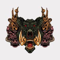 Angry wild boar head tattoo illustration vector