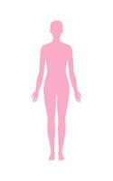 Standing female body silhouette front view. Flat illustration isolated on white. Standing slim woman, symmetrical static pose. vector