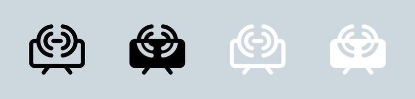 Broadcast channel icon set in black and white. Wireless signs illustration. vector