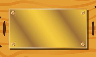 Gold name plates with wooden frame. blank space. vector