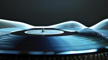 The sound waves of a vinyl record being played can be seen on a sound graph display photo