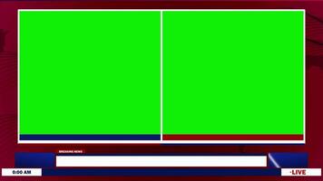 Live breaking news lower third two green screen display and time boxes seamless looping 4k animation video