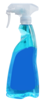 Mock up spray bottle with blue glass cleaner inside png