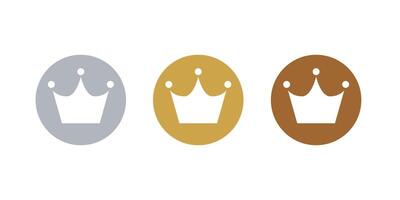 A set of gold, silver, and bronze crown icons. Ranking icons. vector