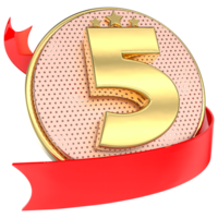 Number 5 Anniversary Gold 3D png