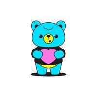 Y2k baby bear toy with heart comic cartoon character groovy style icon flat illustration vector