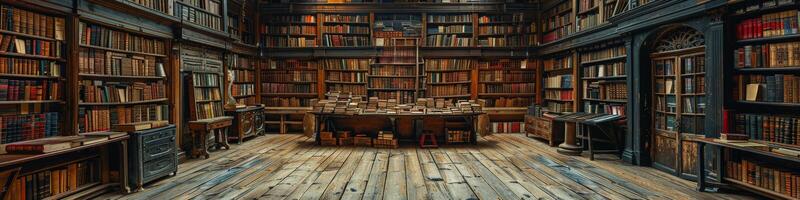 A large library filled with many books neatly organized on shelves photo