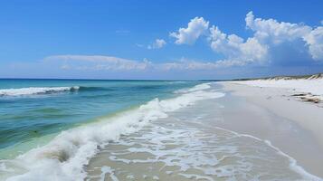 serene beach with blue waves and white sand photo