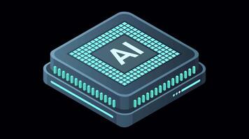 Isometric artificial intelligence chip animation. Artificial intelligence concept. Futuristic microchip processor. Motion graphic. Transparent background with alpha channel video