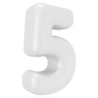 White 3D Number 5 png