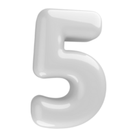 White 3D Number 5 png