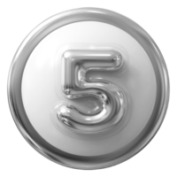 Silver 3D Number 5 png