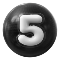 Black 3D Icon Number 5 png