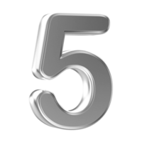 Silver 3D Number 5 png