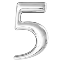 Silver 3D Number 5 png