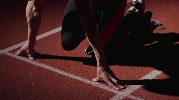 Strong Athletic Man On Start On Sprinter Lane, Closeup Of Muscular Male Arms, Professional Runner video