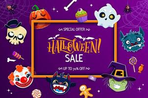 Halloween sale banner with holiday emoji or sweets vector