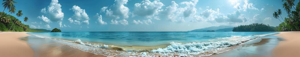 Tranquil Tropical Beach Scene With Palm Trees and Crystal Clear Water photo