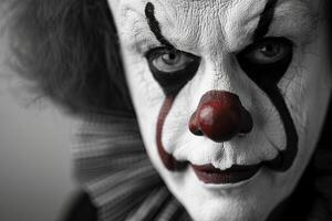 Creepy clown portrait in monochrome tone photo