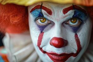 Intense clown portrait with vivid makeup photo