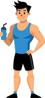 Cartoon man in athletic attire holding a water bottle, emphasizing fitness and health concepts vector