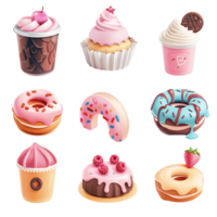 transparent background sweet treats 3D icons set png