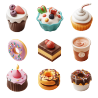 Sweet food 3D icon set on transparent background png