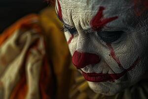 Pensive clown with artistic makeup photo