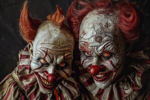 Creepy clown duo with menacing smiles photo