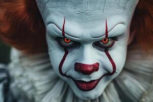 Sinister clown face with intense gaze photo