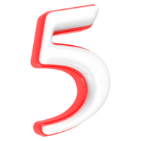 Red Number with White 3D Rendering Number 5 png