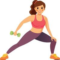 Illustration of a woman doing lunges with dumbbells. vector