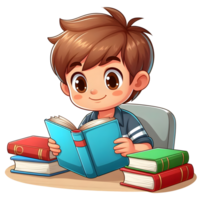 Boy Kid Reading Book Cartoon Isolated on transparent background png