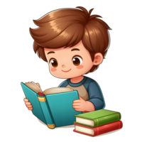 Boy Kid Reading Book Cartoon Isolated on transparent background png