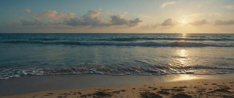 Summer sandy beach with blur ocean on background. photo