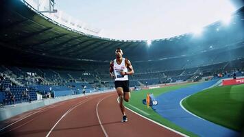 Male runner running on a treadmill Compete in the field. video