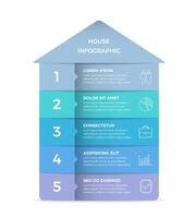 infografía modelo con casa dividido en cinco elementos con sitio para texto y íconos vector