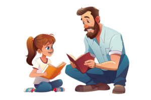 Male Teacher and Girl Student Reading Book Alone png