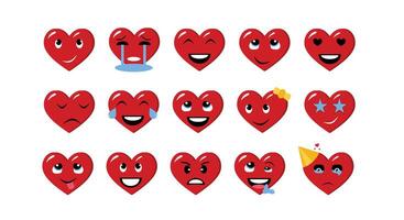 15 Heart Shaped Emoticon Stickers vector