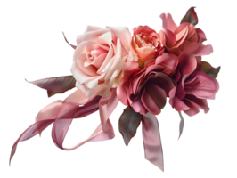 A beautiful rose bouquet decorated with ribbon and bow png