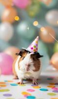 Guinea Pig Wearing Party Hat photo