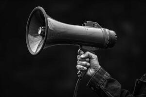 Hand Holding Megaphone Loudspeaker Amplifying Sound photo