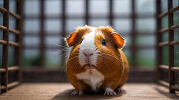 guinea pig in focus with a blurry cage background. photo